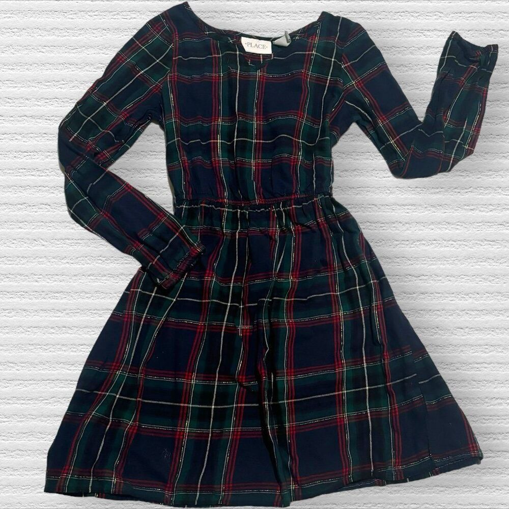 The Children’s Place 7-8 Plaid Christmas Holiday Long Sleeve Dress